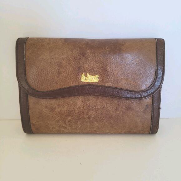 Delfina Roma Vintage Designer Brown Wallet Retro Purse Carriage Leather Italian - Picture 1 of 11